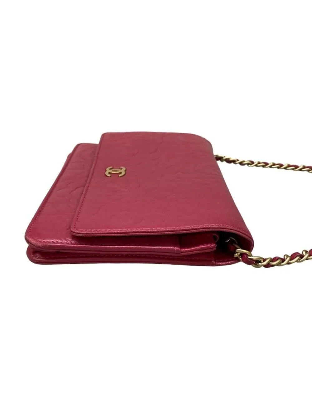 Chanel Wallet Camellia Pink Chain Matte Gold Lambskin Shoulder Bag